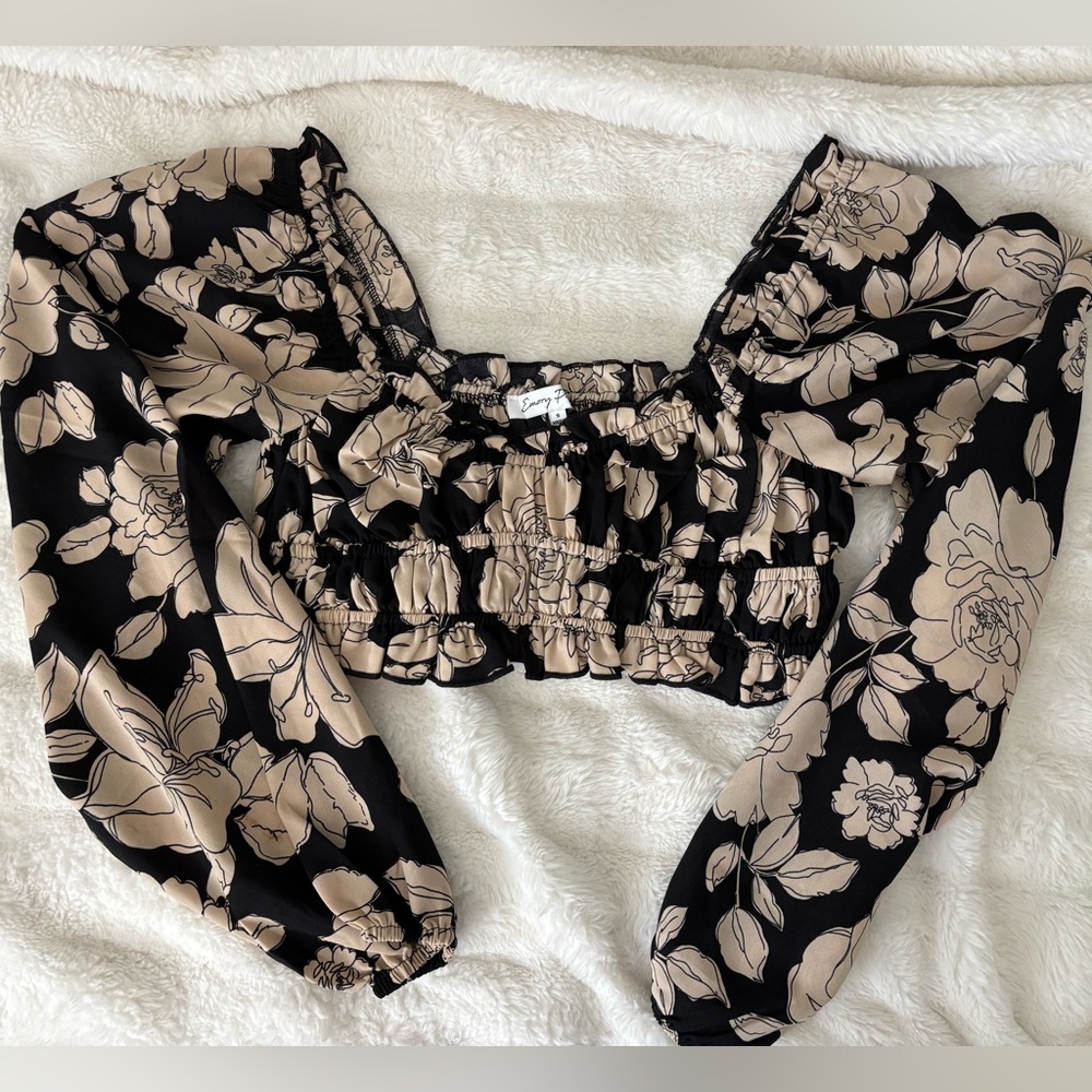 Floral Black and Cream Women's Top
